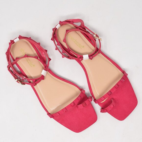 Shoe Dazzle Flat Sandals Worth The Hype Hot Pink 7.5 Studs Strappy New Toe Loop - Picture 2 of 12